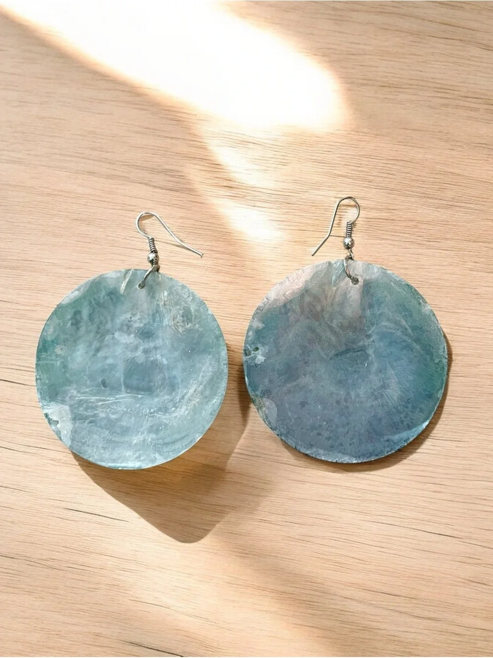 Gold & Teal Green Shell Earrings